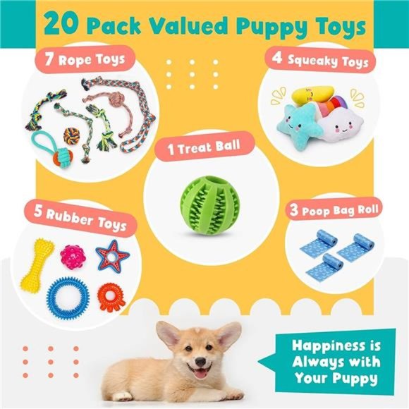 20Pack Luxury Puppy Toys for Teething, Cute Small Dog Toys with Rubber Puppy Toy - Picture 2 of 7